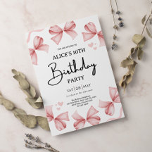 ガールボウピンク誕生日パーティーの招待