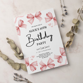 ガールボウピンク誕生日パーティーの招待 招待状