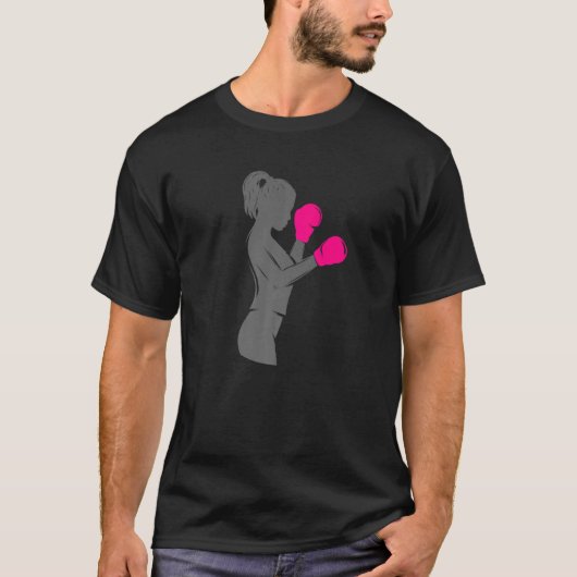 ガールボクサーウーマンボクシングホットピンクボクシング手袋 Tシャツ (正面)