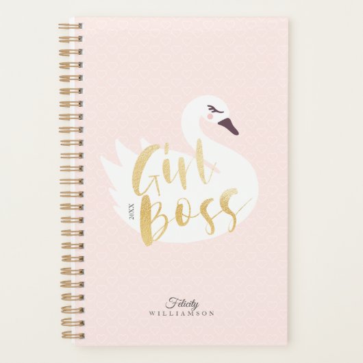 ガールボス |シックガーリーホワイトスワン&水玉模様 プランナー手帳 (正面)