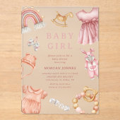 ガールボホア服着子供部屋ベビーシャワー アクリル招待状 (正面)