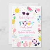 ガールボホプールパーティー誕生日 招待状 (正面)