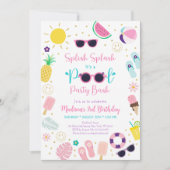 ガールボホプールパーティー誕生日 招待状 (正面)