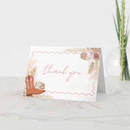 ガールボホモダン女性のカーボーイブーツパンパスベビーシャワー サンキューカード