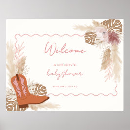 ガールボホ女性のカーボーイブーツパンパスベビーシャワーウェルカム ポスター