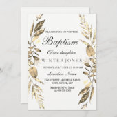 ガールボーイエレガントゴールデンリーフバプテスマ招待状 招待状 (正面/裏面)