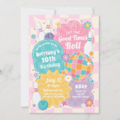 ガールボーリングバースデーパーティーピンクレトロ招待状 招待状 (正面)