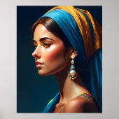 ガールポートレートインブルーと金ゴールドクラシックスタイル | ポスター (正面)