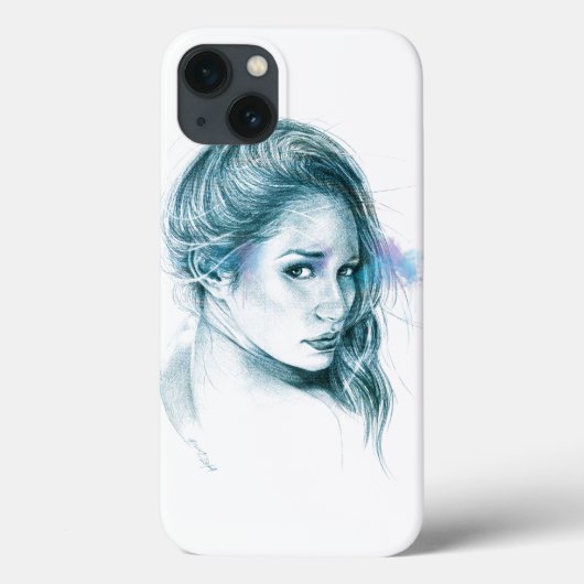 ガールポートレート鉛筆スケッチアートブルー Case-Mate iPhoneケース (裏面)