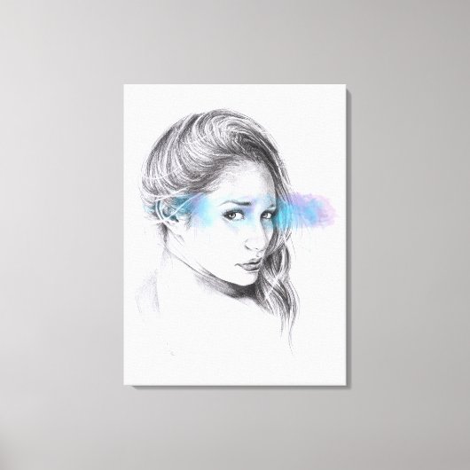 ガールポートレート鉛筆スケッチアート キャンバスプリント (正面)