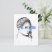 ガールポートレート鉛筆スケッチアート ポストカード (スタンド正面)