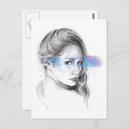 ガールポートレート鉛筆スケッチアート ポストカード (正面/裏面)