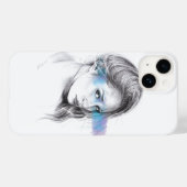 ガールポートレート鉛筆スケッチアート Case-Mate iPhoneケース (裏面 (横))