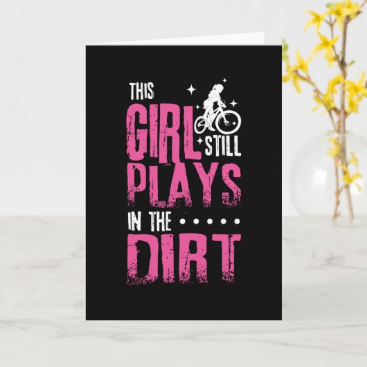 ガールマウンテンバイクもしくは自転車に乗る人ダウンヒル カード (黄色い花)