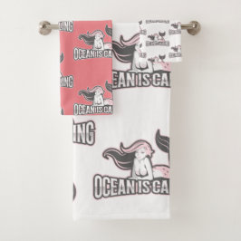 ガールマーメイドクルーパーティーピンクホワイト バスタオルセット