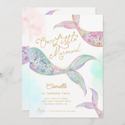 ガールマーメイドザシーセカンド誕生日 招待状 (正面/裏面)