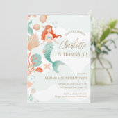 ガールマーメイドバッシュバースデーパーティーグリーンコーラル 招待状 (スタンド正面)
