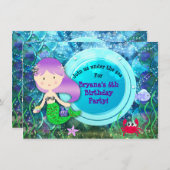 ガールマーメイドバースデーパーティーアンダーザシービーチ 招待状 (正面/裏面)