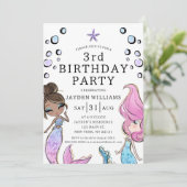 ガールマーメイドピンクパープル子供の誕生日招待状 招待状 (スタンド正面)