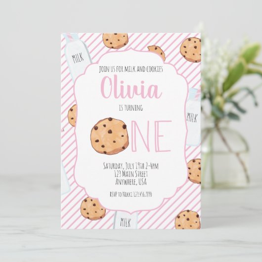 ガールミルクとクッキーピンク最初の誕生日インビタティ 招待状 (スタンド正面)
