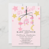 ガールムーンスターズCrib Mobile Baby Shower 招待状 (正面)