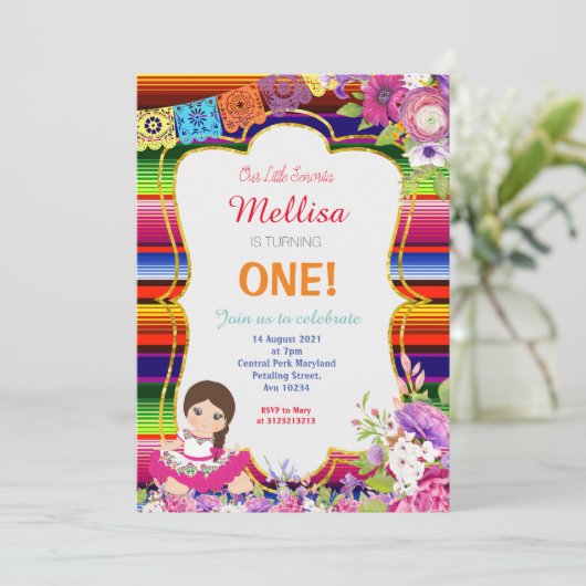 ガールメキシカンフィエスタ誕生日パーティーの招待 招待状 (スタンド正面)