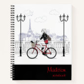 ガールモダンサイクリングパリパーソナライズされたー名 ノートブック (正面)