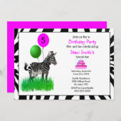 ガールモダンズゼブラハッピーバースデー招待状 招待状 (正面/裏面)