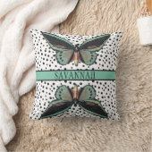 ガールモダンズターコイズブラックバタフライモノグラム クッション (ブランケット)