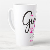 ガールモダンボスおもしろいタイポグラフィピンクブラックハート カフェラテマグ (左アングル)