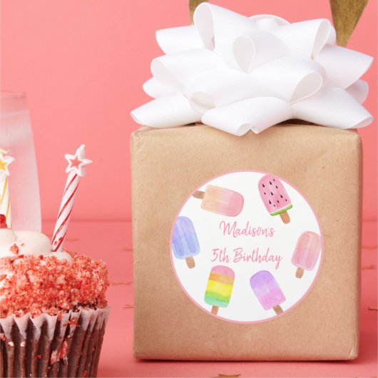 ガールモダンポプシクル誕生日 ラウンドシール (パーティー)
