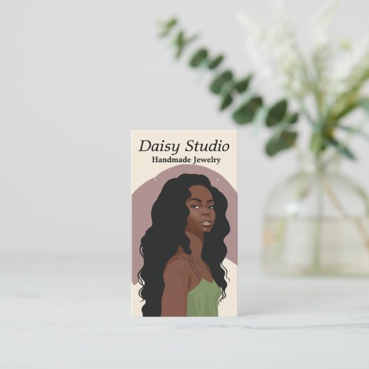 ガールモダンポートレートイヤリングジュエリー表示 名刺 (スタンド正面)