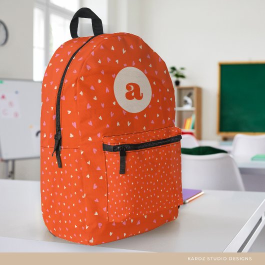 ガールモノグラムレッドピンクハートプリントカットソーバッグ プリントバックパック