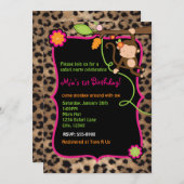 ガールモンキーサファリシックジャングルヒョウ招待状 招待状 (正面/裏面)