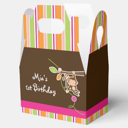 ガールモンキーサファリシックストライプのパーティーフェイスボックス フェイバーボックス (オープン)