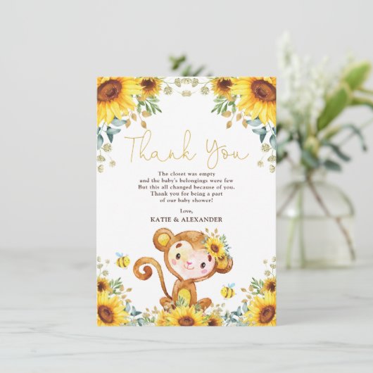 ガールモンキーサマーヒマワリーガーデンベビーシャワー サンキューカード (スタンド正面)