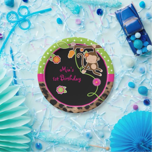 ガールモンキーシックサファリジャングルシックパーティープレート ペーパープレート (パーティー)