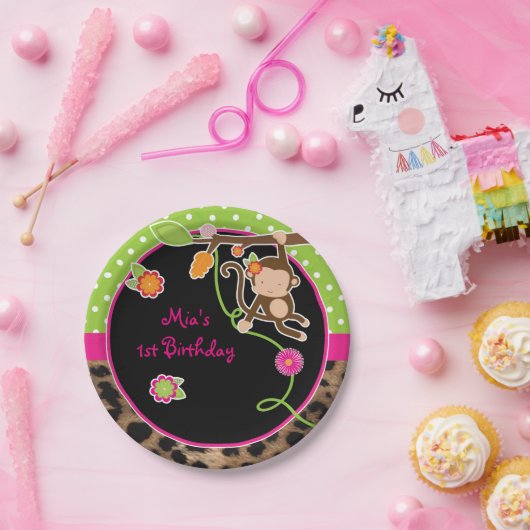 ガールモンキーシックサファリジャングルシックパーティープレート ペーパープレート (パーティー)