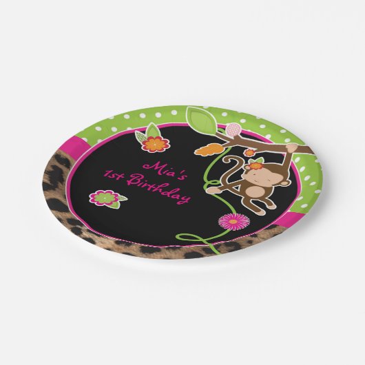 ガールモンキーシックサファリジャングルシックパーティープレート ペーパープレート (アングル)