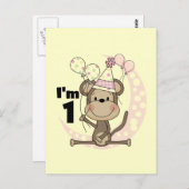 ガールモンキーパーティーハット1st誕生日 ポストカード (正面/裏面)