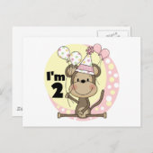 ガールモンキーパーティーハット2nd誕生日 インビテーションポストカード (正面/裏面)