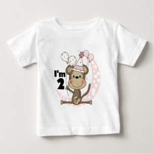 ガールモンキーパーティーハット2nd誕生日 ベビーTシャツ