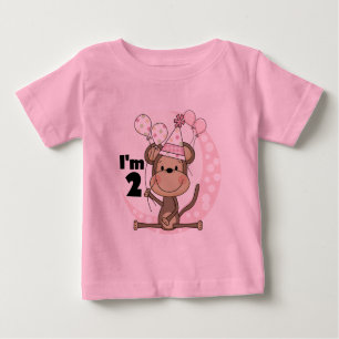 ガールモンキーパーティーハット2nd誕生日 ベビーTシャツ