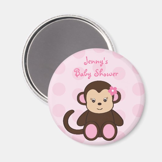 ガールモンキー水玉模様ベビーシャワー用磁石を優先 マグネット (正面/裏面)