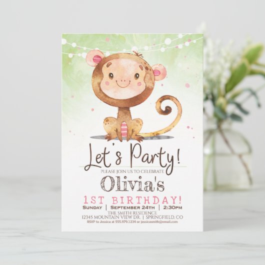 ガールモンキー誕生日パーティーの招待 招待状 (スタンド正面)