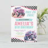 ガールモンスタートラック誕生日招待状。レースに出る 招待状 (スタンド正面)