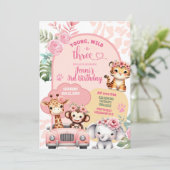 ガールヤングワイルドアンドスリーサファリアニマルズ誕生日 招待状 (スタンド正面)