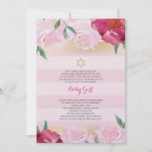 ガールユダヤ人の命名日招待状 – ピンクフラワー&金ゴールド 招待状 (正面)