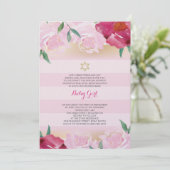ガールユダヤ人の命名日招待状 – ピンクフラワー&金ゴールド 招待状 (スタンド正面)