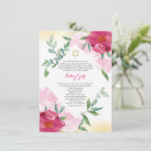 ガールユダヤ人の命名日招待状 – ピンクフラワー&金ゴールド 招待状 (スタンド正面)